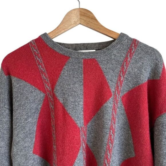 Pringle of Scotland Vintage Men's Grey and Red Wool Crewneck Sweater Size XL - Picture 3 of 10